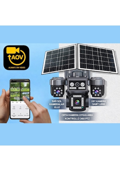 Sw440 4 Kameralı 20mp 5g Sim Kartlı Ptz Güvenlik Kamerası Çift Solar Panelli Güneş Enerjili Kamera