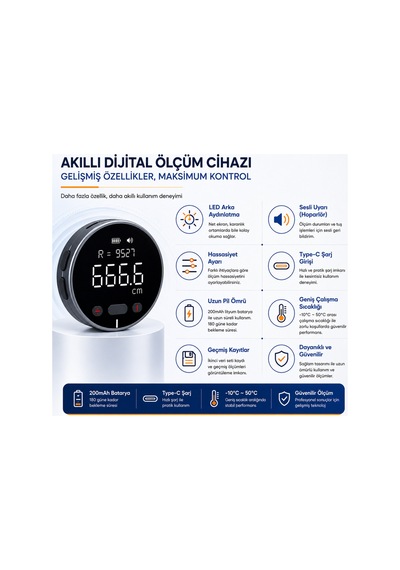 Dijital Mesafe Ölçüm Tekerleği Lcd Ekranlı Şarjlı Hassas Ölçer 0-99.9m