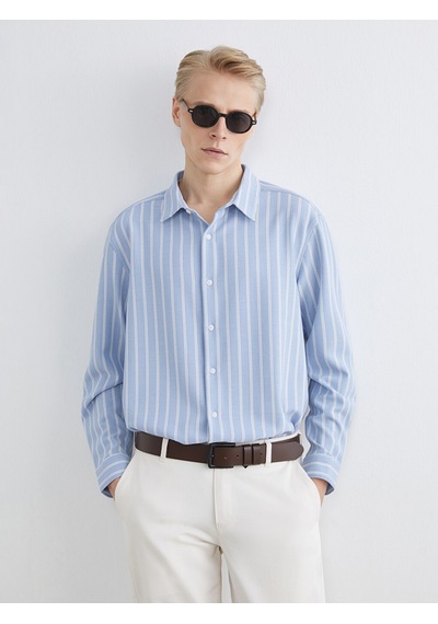 Lcw Vision Mavi Regular Fit Çizgili Armürlü Erkek Gömlek Lcw Vision Mavi Regular Fit Çizgili Armürlü Erkek Gömlek