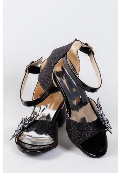 Nese Shoes Kelebekli Kız Çocuk Topuklu Ayakkabı, Simli, Şık, Yeni Sezon, Abiye Ayakkabı Siyah