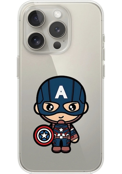 Apple Uyumlu iPhone 12 Pro Max Şeffaf Kılıf Chibi Captain America 4 Tasarımlı