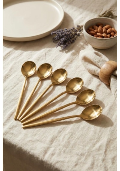 6'lı Lüks Gold Paslanmaz Çelik Yemek Kaşığı Seti 21 Cm Altın