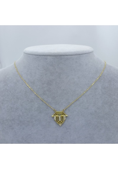 Yeni Sezon 22 Ayar Altın Kaplama Singapur Zincir'li Piramit Model Taş'lı Kadın Kolye Gold