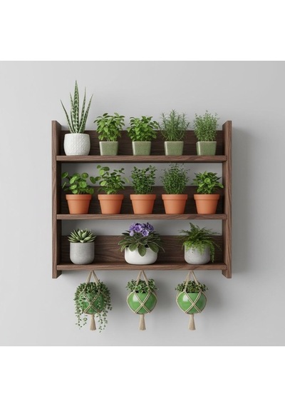Ahşap Duvar Rafı - 3 Katlı Çok Amaçlı Mutfak Ve Balkon Rafı - Saksılık - 50x50 Cm Çok Renkli