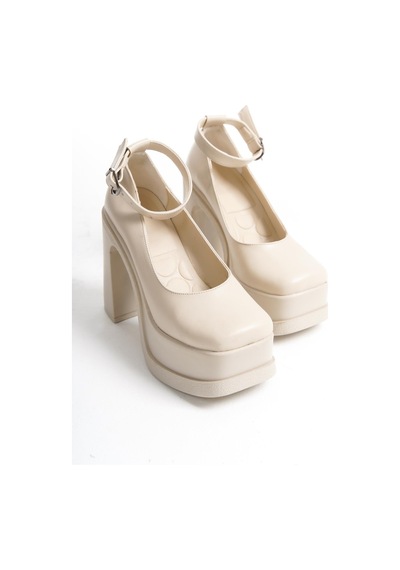 Asmi Shoes Kadın Della Bilekten Bağlamalı 12cm Platform Topuklu Ayakkabı Krem Krem