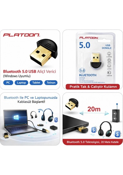 Platoon Pl-9337 Bluetooth 5.0 Usb Alıcı Verici Windows Uyumlu