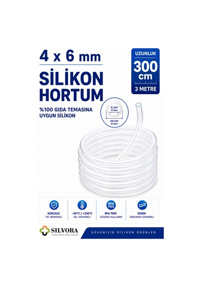 %100 Silikon Hortum 4x6 Mm-iç Çap 4 Mm-dış Çap 6 Mm-3 Metre-gıda Temasına Uygun, Şeffaf, Esnek-akvaryum Hortumu - 908269325