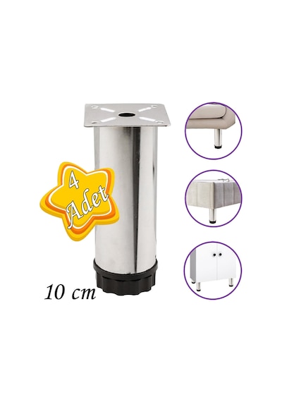 4 Adet Metal Ayarlanabilir 10 Cm Krom Destek Ayağı Mobilya Kanepe Baza Koltuk Dolap Sehpa Tv Ünitesi Ayağı