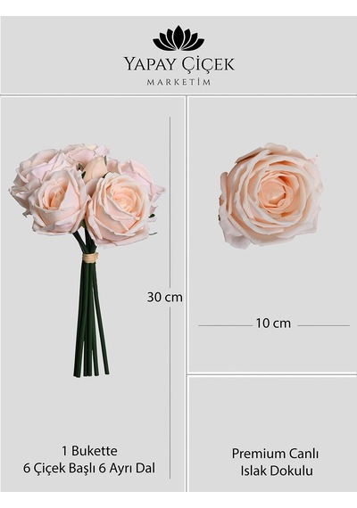 Somon Yapay Lüx Şakayık Çiçeği Buketi 6 Dallı Premium Canlı Islak Dokulu 30 Cm
