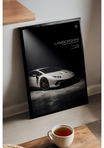 Lamborghini Huracan Siyah Ahşap Çerçeveli Poster, Dekoratif Araba Duvar Tablosu