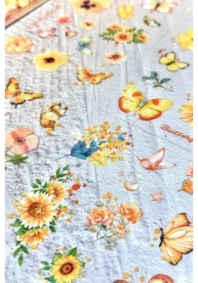 Kolbi Craft 4 Sayfa 70 Adet Şeffaf Sarı Kelebek Çiçek Sticker Bullet Journal Scrapbook Laptop Ajanda Planlayıcı Abanoz