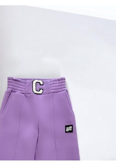 Zekids Kız Çocuk Bel Lastikli Bol Paça Dikişli Pantolon-14375 Lila