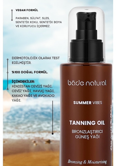 Bade Natural %100 Doğal Bronzlaştırıcı ve Nemlendirici Güneş Yağı 100 ML