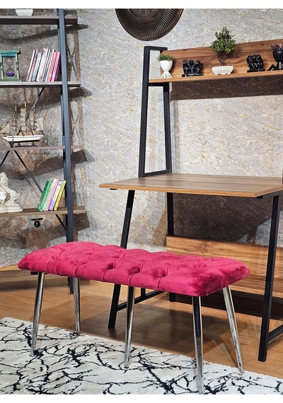 Zafir Krom Metal Bordo Oturaklı Sivriltme Ayaklı Babyface Puf & Bench & Oturak Bordo