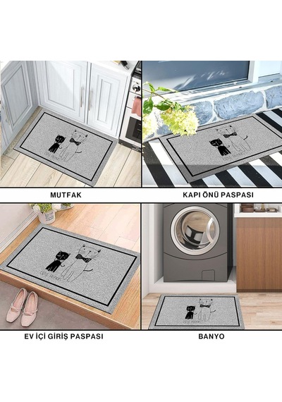 Tasarımlı Dekoratif Kapı Önü Paspas, Dış Mekan/ev İçi/banyo/mutfak/yatak Odası/giriş Paspasları Cute Cats, Çok Renkli