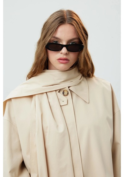 Manuka Stokholm Şal Detaylı Oversize Trençkot Bej