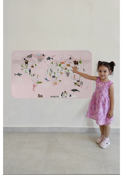Eğitici Dünya Haritası Dünya Atlası Çocuk Ve Bebek Odası Duvar Sticker-85x130-3795 Çok Renkli