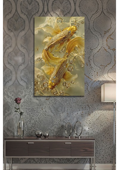 Lüks Altın Koi Balığı Mücevherli Feng Shui Cam Tablo Zenginlik Ve Şans Temalı Duvar Sanatı Modern Dekorasyon Temalı Dekoratif Duvar Tablosu, Salon, Ev Ve Ofis Dekoru,