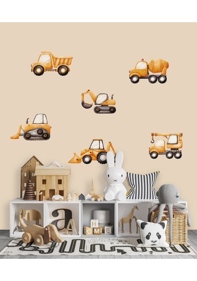 İş Makinası Temalı Çocuk Odası Sticker Seti