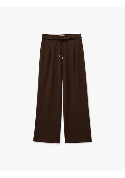 Koton Bağlama Detaylı Cepli Geniş Paça Kumaş Pantolon Kahverengi 6wak40163pw Kahve