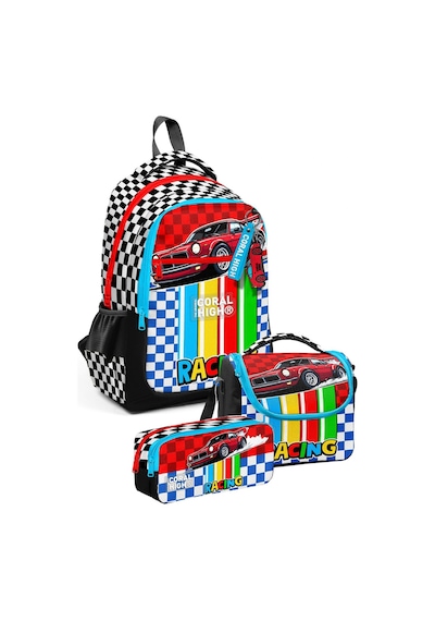 Coral High Erkek Çocuk İlkokul Üçlü Okul Çantası Seti - Kırmızı Racing Araba Baskılı - Setygn33257a