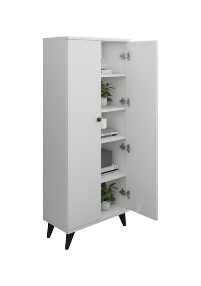 Simple Çok Amaçlı Dolap 5 Raflı 2 Kapaklı 60x30x176 Beyaz Beyaz