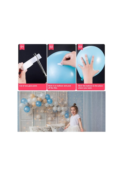 Toys - 2 Adet Çift Taraflı Yapışkan Balon Yapıştırma Bandı, Sticker Damla Modeli Ve Uçan Balon