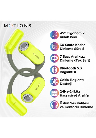 Ms-e52 Ows, Açık Kulak Tasarımlı Kablosuz Spor Kulaklık, Bluetooth 5.3, 30 Saat Pil Ömrü, Ultra İnce, Hafif, Ergonomik Tasarım, Çift Cihaz Desteği, Wireless, Yeşil