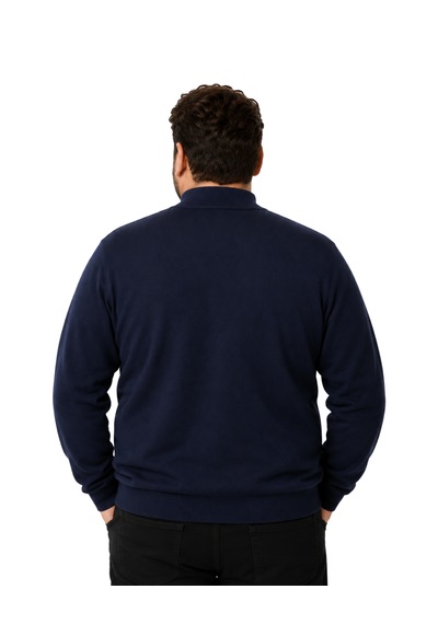 Battalmoda Erkek Büyük Beden Lacivert Fermuarlı Dik Yaka Pamuklu Kazak 3xl-4xl-5xl-6xl