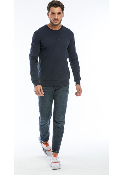 Süperlife Erkek Bisiklet Yaka Regular Fit Brooklyn Baskılı İnce Sweatshirt Spr22sw132 NAVY