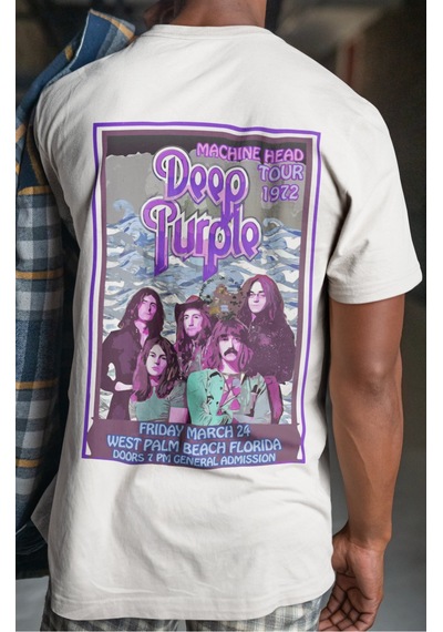 Sevbano Deep Purple Rock Metal Müzik Grubu Sırt Baskılı Unisex Oversize T Beyaz