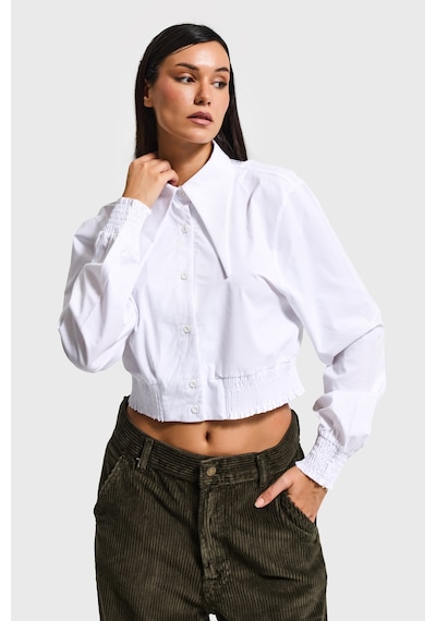 Itsbasic Kadın Beyaz Renk Crop Fit Yaka Detaylı Özel Tasarım Gömlek