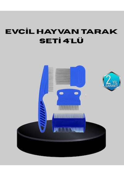 Evcil Hayvan Tüy Bakım Seti 4 Lü Paslanmaz Çelik Ve Eco Plastik, Kolay Temizlenebilir Ve Dayanıklı
