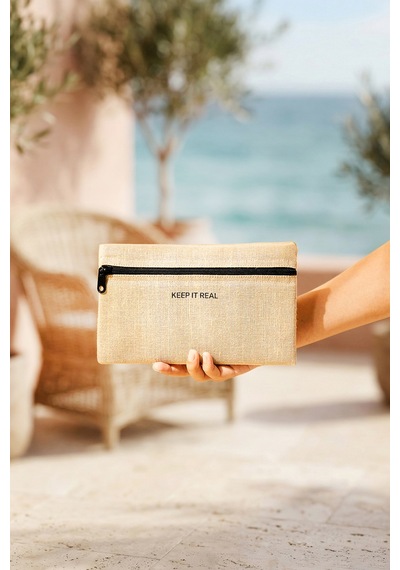 Ocean Home Textile Termal Astarlı Jüt Keten Makyaj Çantası 22 X 14 Cm
