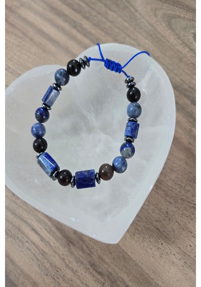 Lapis Lazuli, Sodalit, Akik, Hematit Doğaltaş Bileklik Lacivert