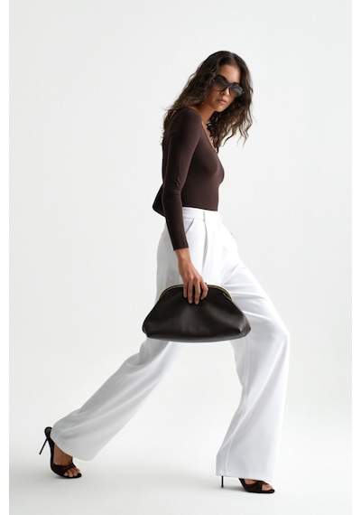 Açelyaokcu Premium Lowry Wide Leg Palazzo Dokuma Pantolon Beyaz