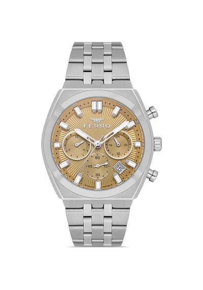 Ferro Fm43022a-a7 Quartz Çelik Gri Sarı Kadran 42 Mm Erkek Kol Saati Gri