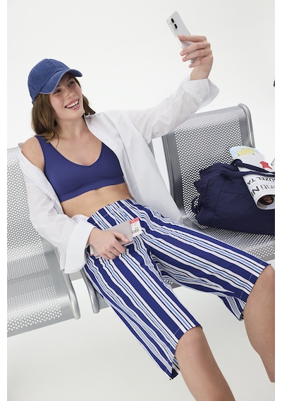 Penti Lacivert Vacation Striped Şort Pijama Altı
