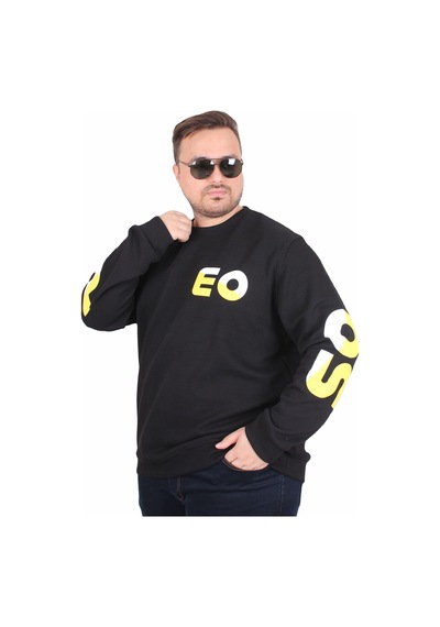 Starbattal Büyük Beden Bisiklet Yaka Sweat Double Face Pike Eo 25703 Sıyah Siyah