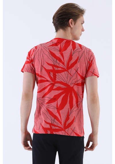Maraton Sportswear Regular Erkek Bisiklet Yaka Kısa Kol Beach Kırmızı T-Shirt 20603-Kırmızı