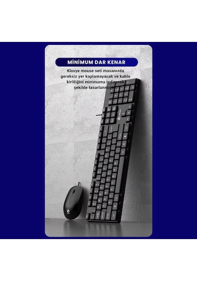 Coofbe Sessiz Yumuşak Tuşlu Ofis Bilgisayar Laptop Kablolu Klavye Ve Mouse Seti 104 Tuşlu Q Klavye