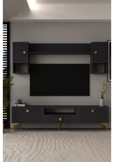 Bellagio Lazer Desenli Tv Ünitesi Takımı 180 Cm - Aa Antrasit - Altın