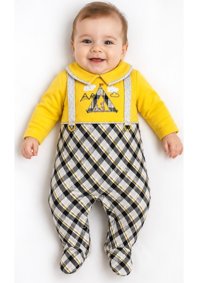 Babyhola Erkek Bebek Tavşan Desenli Patikli Tulum 12536 Sarı