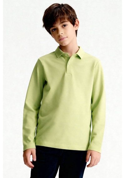 Tommylife Açık Yeşil Polo Yaka Basic Uzun Kollu Erkek Çocuk T-shirt - 11170 AÇIK YEŞİL