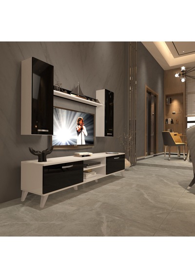 Decoraktiv Eko 5d Mdf Dvd Retro Tv Ünitesi Tv Sehpası Beyaz - Siyah