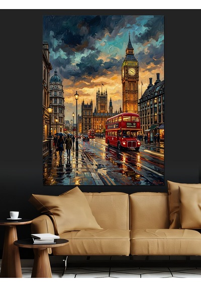Gün Batımında Londra Ve Big Ben Dekoratif Kanvas - Mdf Ahşap Tablo