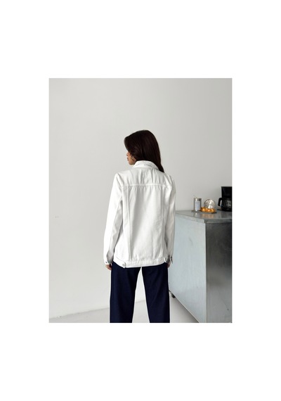 Kene Jeans Keten Beyaz Boyfriend Tam Kalıp Düğmeli Ceket Beyaz