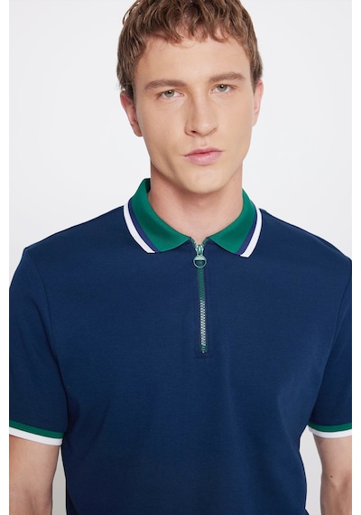 Erkek Lacıvert-yesıl Regular Fit Geniş Kesim Polo Yaka %100 Pamuk Tişört Lacıvert-yesıl