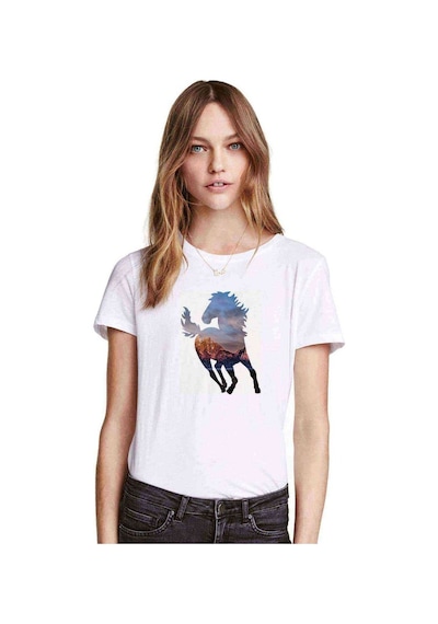 Silhouette Wild Mustang Horse Kadın Beyaz Tshirt