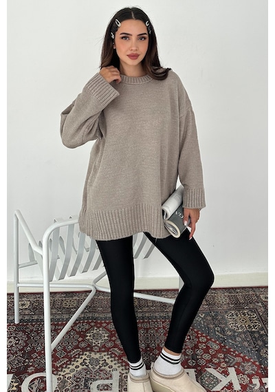 Noa & Noa Kadın Oversize Triko Kazak Rahat & Şehirli Stil Vizon